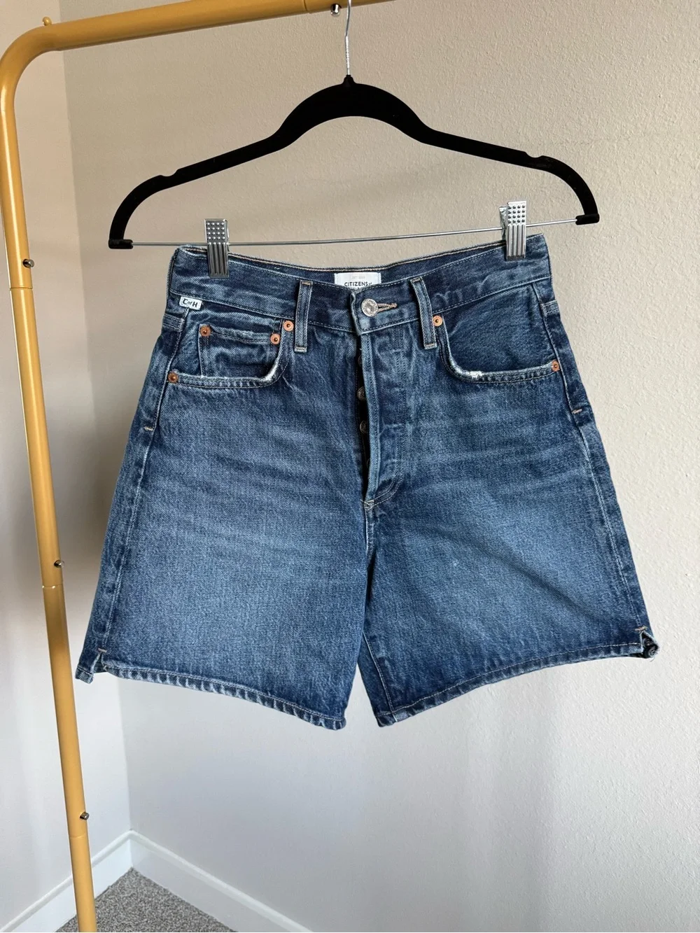 Citizens of Humanity Marlow Relaxed High Rise Denim Shorts Sz 23 Button Fly Long